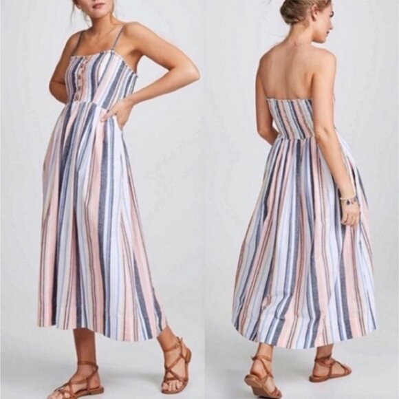 Free People Lilah Midi Dress Size XS Striped Rayon Bohemian Button Convertible - Picture 3 of 13